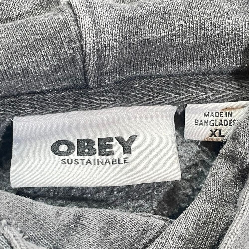 Obey Faded Gray Cotton Hoodie Sweatshirt XL - Picture 4 of 4